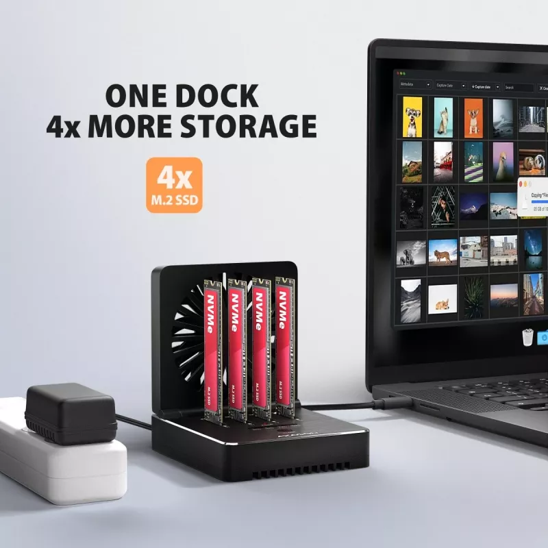 AXAGON ADSA-M2C44 USB4 40Gbps 4-Bay M.2 NVMe SSD Docking Station su neprisijungus veikiančia klonavimo funkcija, aliuminio korpusu, aktyviu aušinimu