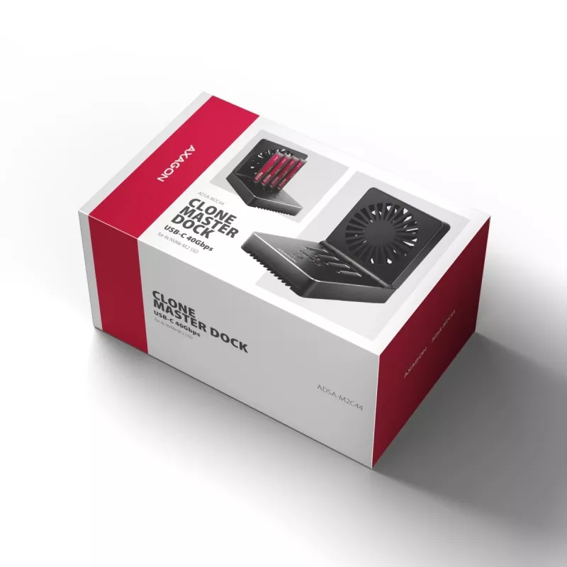 AXAGON ADSA-M2C44 USB4 40Gbps 4-Bay M.2 NVMe SSD Docking Station su neprisijungus veikiančia klonavimo funkcija, aliuminio korpusu, aktyviu aušinimu