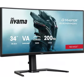 iiyama G-Master GCB3484WQSU-B2 Red Eagle 86.4 cm (34 inch) 3440 x 1440 pikselių UWQHD VA Išlenktas žaidimų monitorius 200Hz 0.6ms FreeSync Premium HDMI DisplayPort USB Hub Garsiakalbiai Juoda