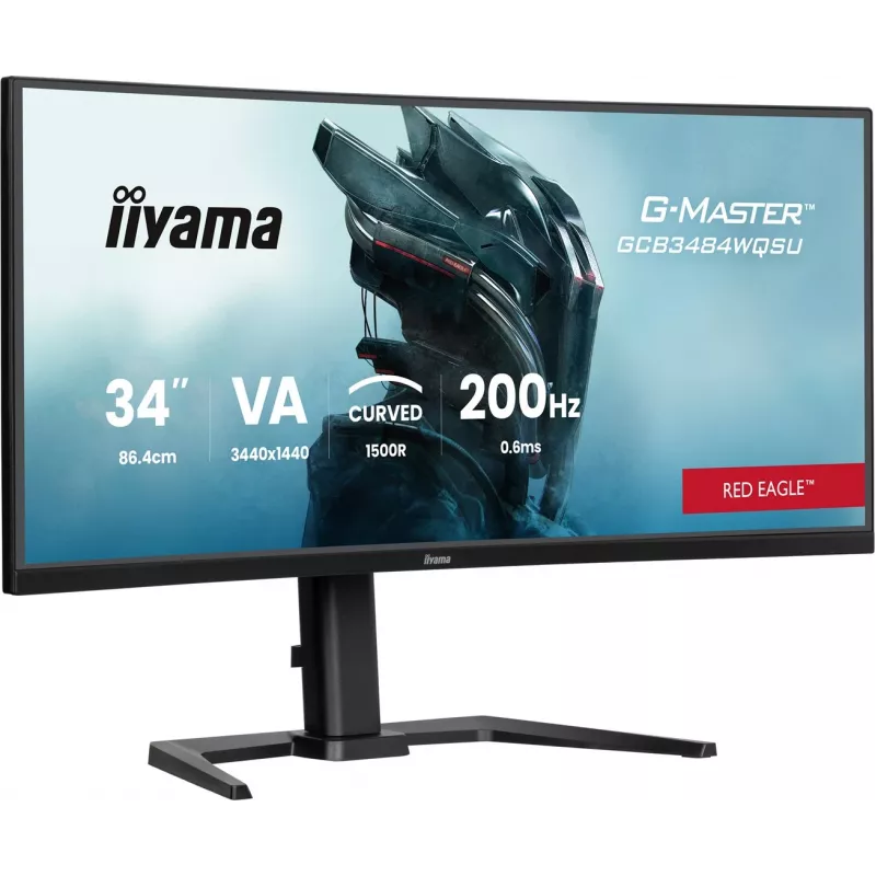 iiyama G-Master GCB3484WQSU-B2 Red Eagle 86.4 cm (34 inch) 3440 x 1440 pikselių UWQHD VA Išlenktas žaidimų monitorius 200Hz 0.6ms FreeSync Premium HDMI DisplayPort USB Hub Garsiakalbiai Juoda