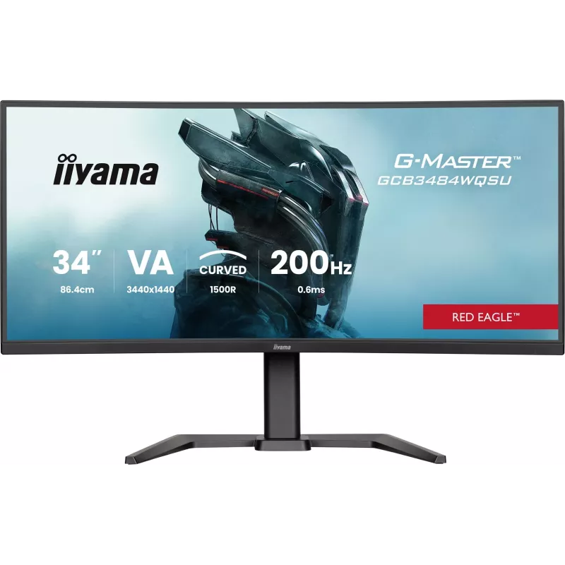iiyama G-Master GCB3484WQSU-B2 Red Eagle 86.4 cm (34 inch) 3440 x 1440 pikselių UWQHD VA Išlenktas žaidimų monitorius 200Hz 0.6ms FreeSync Premium HDMI DisplayPort USB Hub Garsiakalbiai Juoda