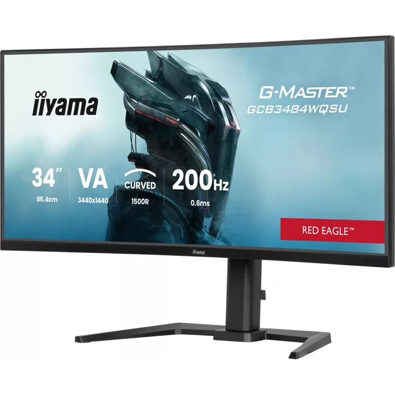 iiyama G-Master GCB3484WQSU-B2 Red Eagle 86.4 cm (34 inch) 3440 x 1440 pikselių UWQHD VA Išlenktas žaidimų monitorius 200Hz 0.6ms FreeSync Premium HDMI DisplayPort USB Hub Garsiakalbiai Juoda