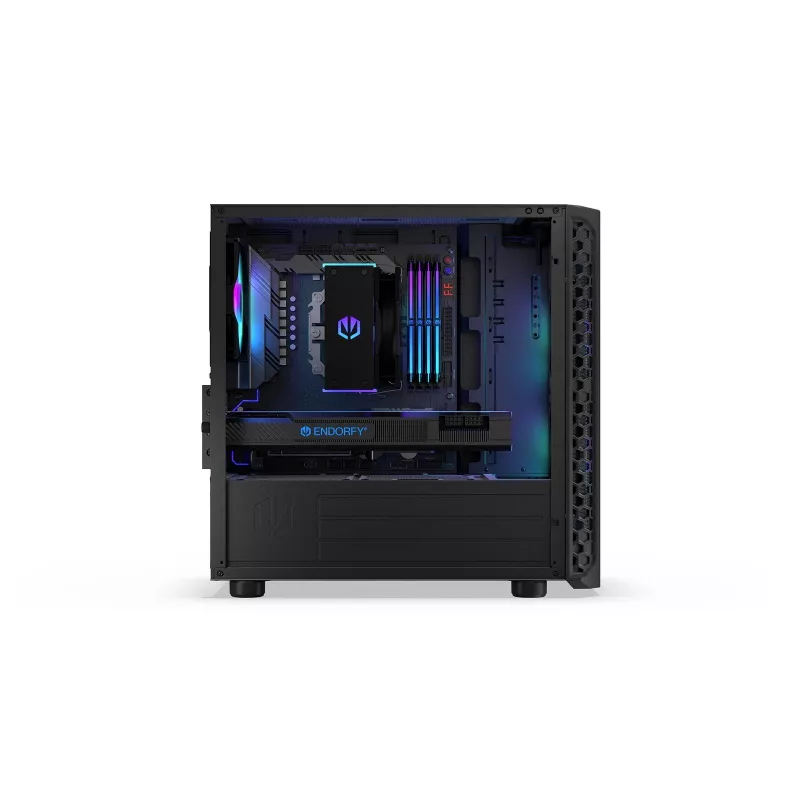 PC korpusas Endorfy Signum M30 ARGB — Micro Tower mATX, akytas priekis, 3x 120 mm ARGB ventiliatoriai, grūdintas stiklas, USB-C 20 Gb/s
