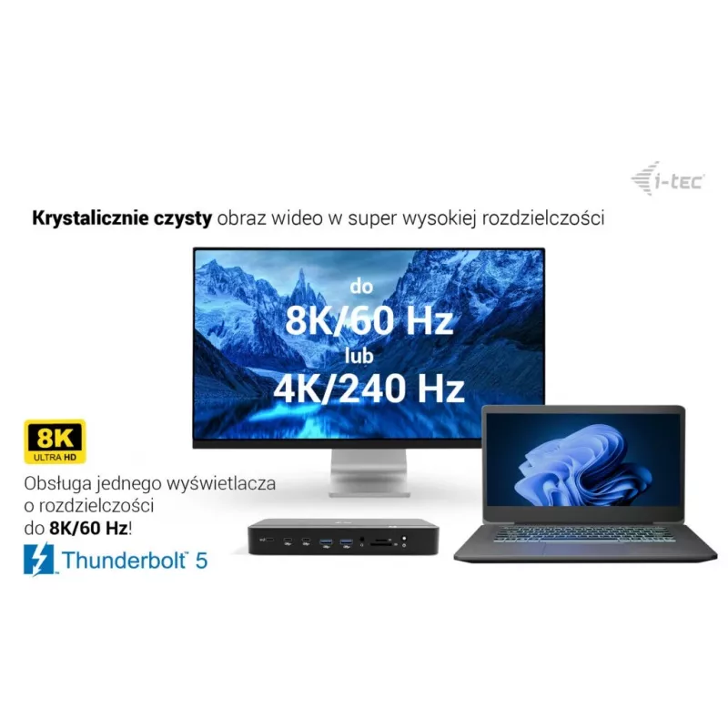 i-tec TB5 Triple Display Docking Station, 2x Thunderbolt 5, DP 2.1, 6x USB, M.2 NVMe lizdas, 2.5G LAN, SD/microSD, garsas, PD 140W