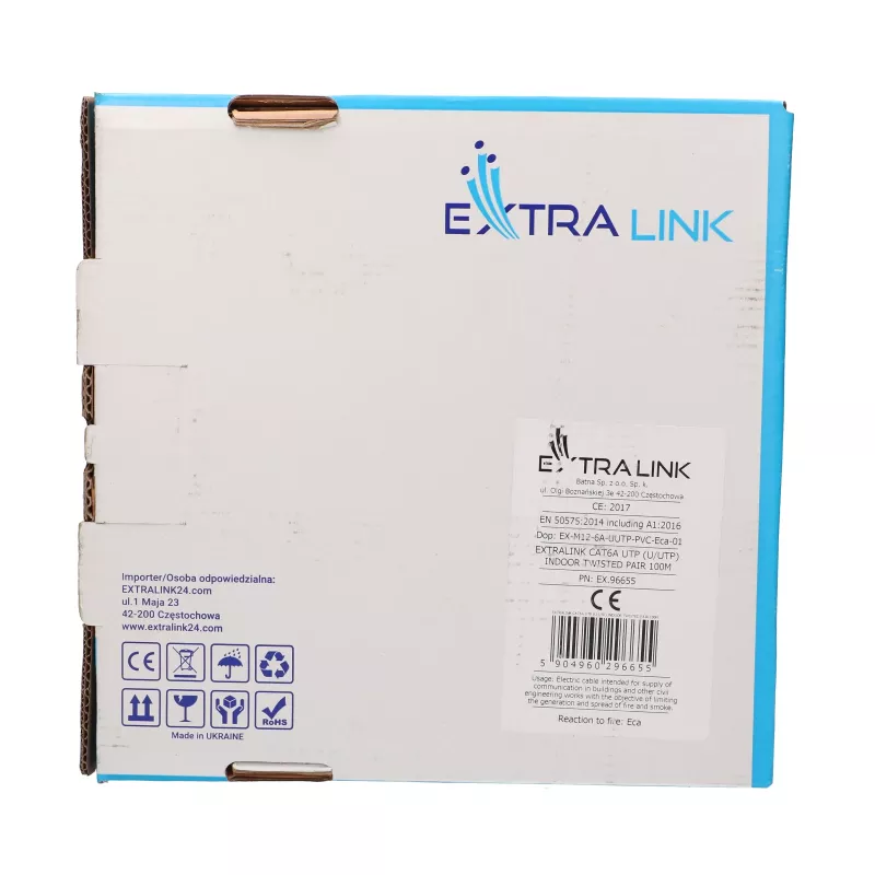 Extralink CAT6A U/UTP vidaus montavimo vytos poros kabelis 100 m EX.96655