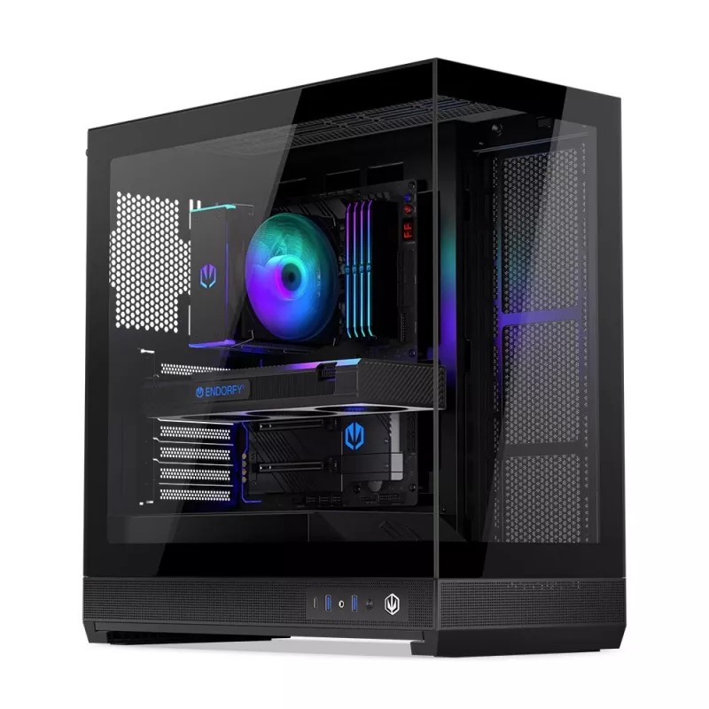 ENDORFY Fishtank 6000 Flex Mid-Tower PC Case - Black, Dual Tempered Glass, USB-C, E-ATX, Back-Connect Ready (No Fans)