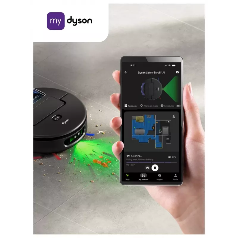 Dyson Spot+Scrub Ai šlapias ir sausas robotas dulkių siurblys 586183-01 Juodas