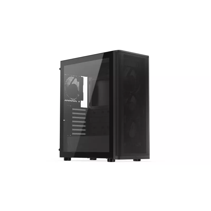 ENDORFY Ventum 400 Air ATX PC Case - Juoda, Grūdintas stiklas, 4x Stratus 120 PWM ventiliatoriai, USB-C