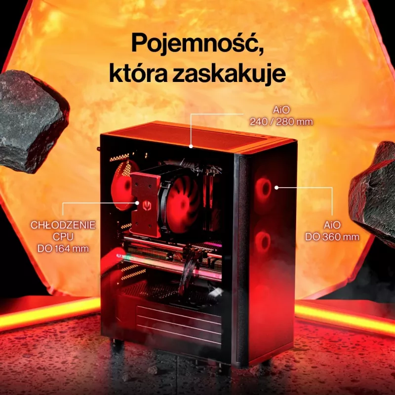 ENDORFY Ventum 400 Air ATX PC Case - Juoda, Grūdintas stiklas, 4x Stratus 120 PWM ventiliatoriai, USB-C