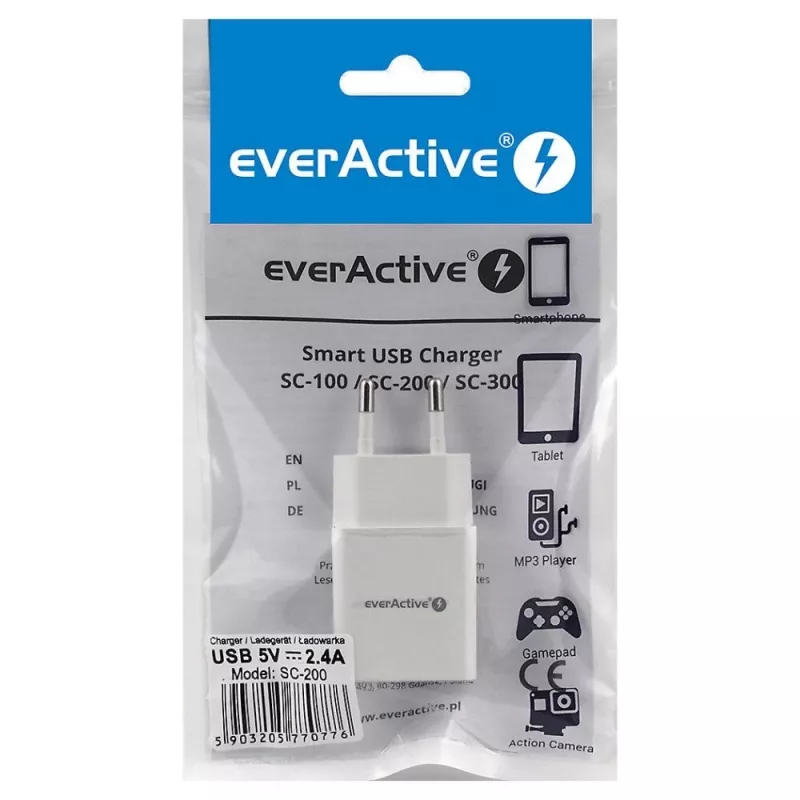 everActive SC-200 USB-A sieninis įkroviklis 2.4A 12W Baltas