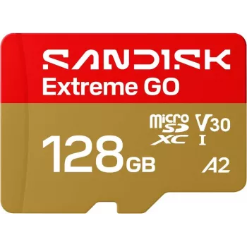 SanDisk Extreme Go microSDXC 128 GB, UHS-I U3 V30 A2, Read 240 MB/s, Write 120 MB/s, SDSQXGN-128G-GN6MN
