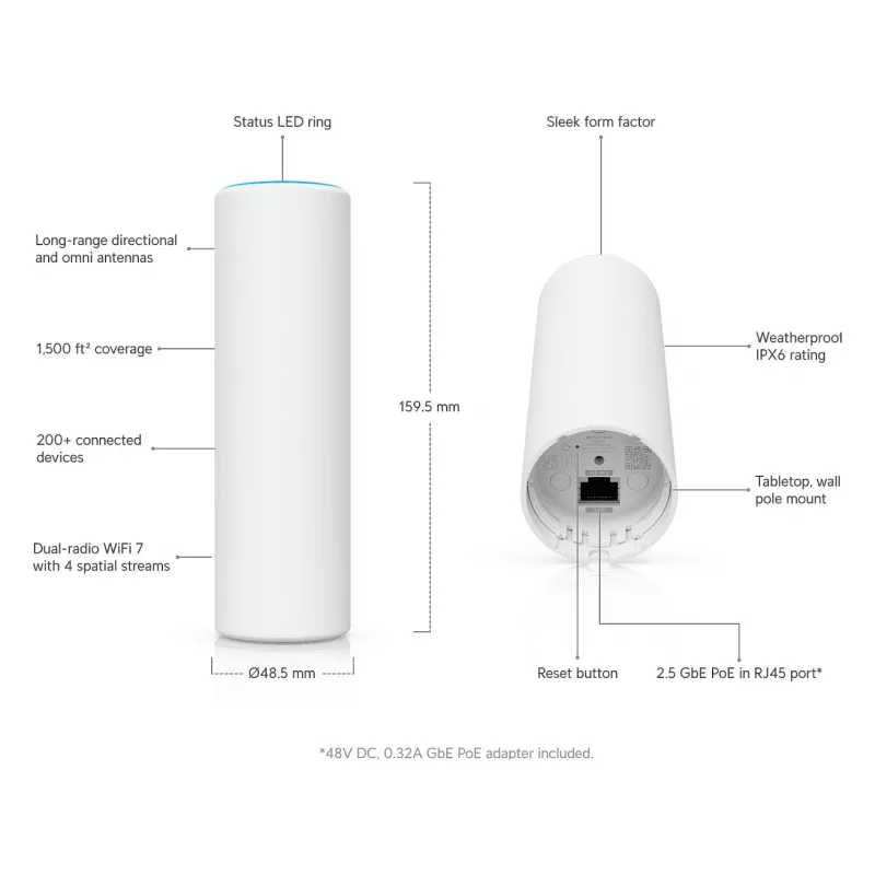 Ubiquiti UniFi U7-Mesh WiFi 7 Tri-Band BE5000 Outdoor Access Point 2.5G PoE+