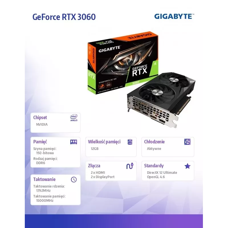 Gigabyte GeForce RTX 3060 WINDFORCE OC 12G (rev. 2.0) NVIDIA 12 GB GDDR6 Graphics Card GV-N3060WF2OC-12GD2.0