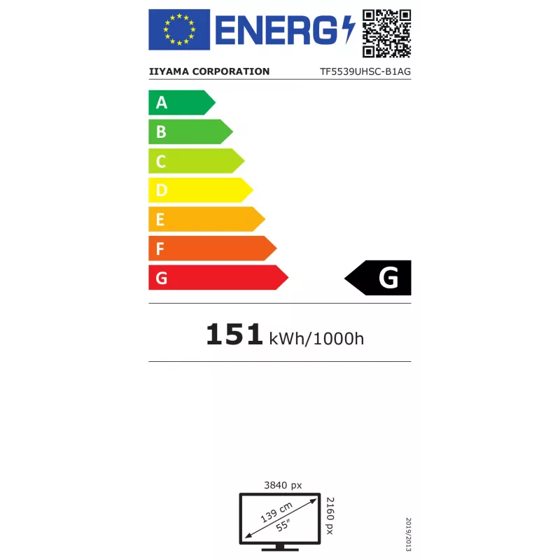 Iiyama ProLite TF5539UHSC-B1AG 55 colių 4K UHD PCAP 50 lietimų IPS LED monitorius juodas