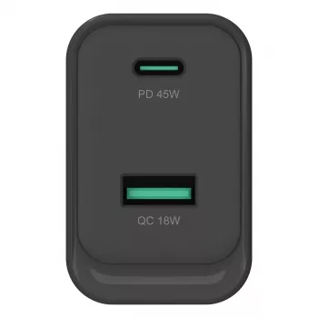 Conceptronic ALTHEA20B45 45W GaN USB-C PD & USB-A QC 3.0 Dual-Port Wall Charger Black