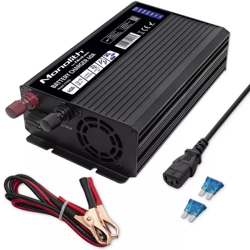 Qoltec Intelligent Professional Monolith Battery Charger for LiFePO4 AGM GEL SLA Batteries | 40A | 12V