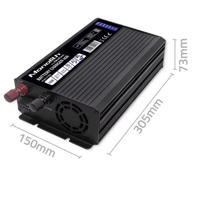 Qoltec Intelligent Professional Monolith Battery Charger for LiFePO4 AGM GEL SLA Batteries | 40A | 12V