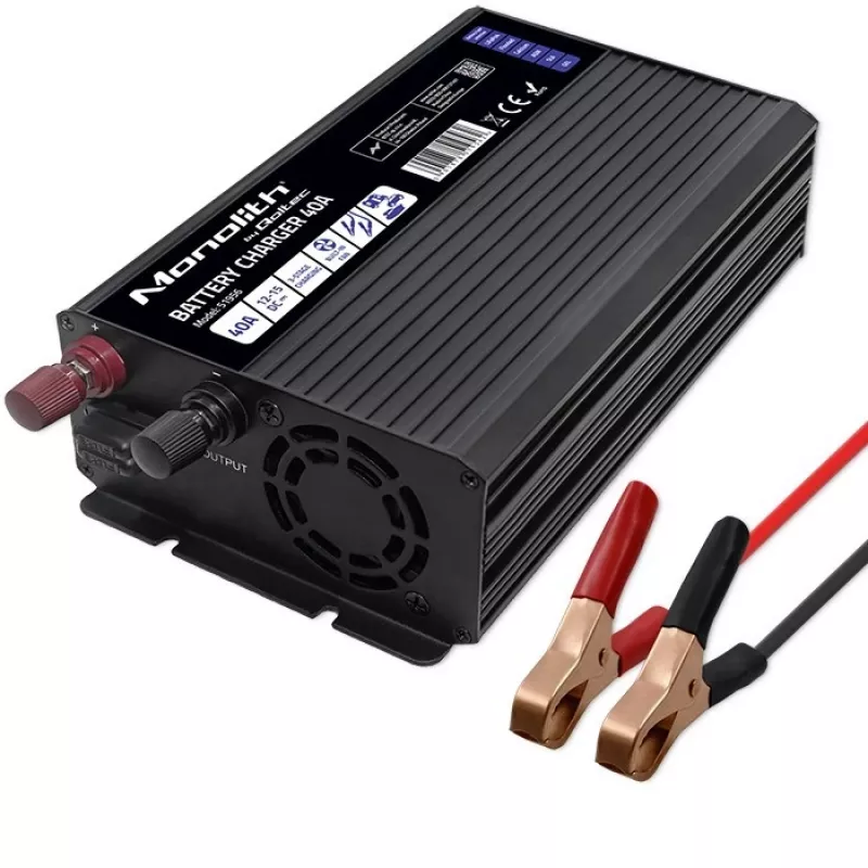 Qoltec Intelligent Professional Monolith Battery Charger for LiFePO4 AGM GEL SLA Batteries | 40A | 12V