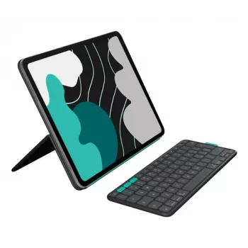Logitech Flip Folio Graphite klaviatūros dėklas, skirtas iPad Pro 12,9 colio (3, 4, 5 kartos) ir iPad Air 13 colio (M2, M3) – Šveicariškas QWERTZ išdėstymas