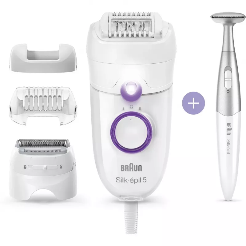 Braun Silk-épil 5 5-825 Power Epiliatorius, Baltas/Rožinis, 28 pincetai, MicroGrip, Laidinis