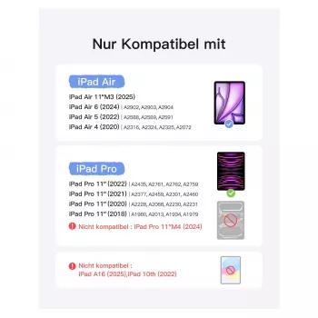 Inateck klaviatūros dėklas su jutikliniu kilimėliu, skirtas iPad Pro 11 colių ir iPad Air 10,9 colių (4/5 kartos), QWERTZ išdėstymas, juoda