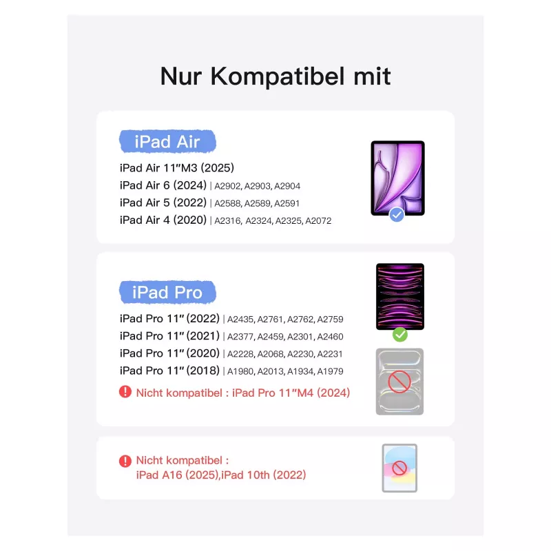 Inateck klaviatūros dėklas su jutikliniu kilimėliu, skirtas iPad Pro 11 colių ir iPad Air 10,9 colių (4/5 kartos), QWERTZ išdėstymas, juoda