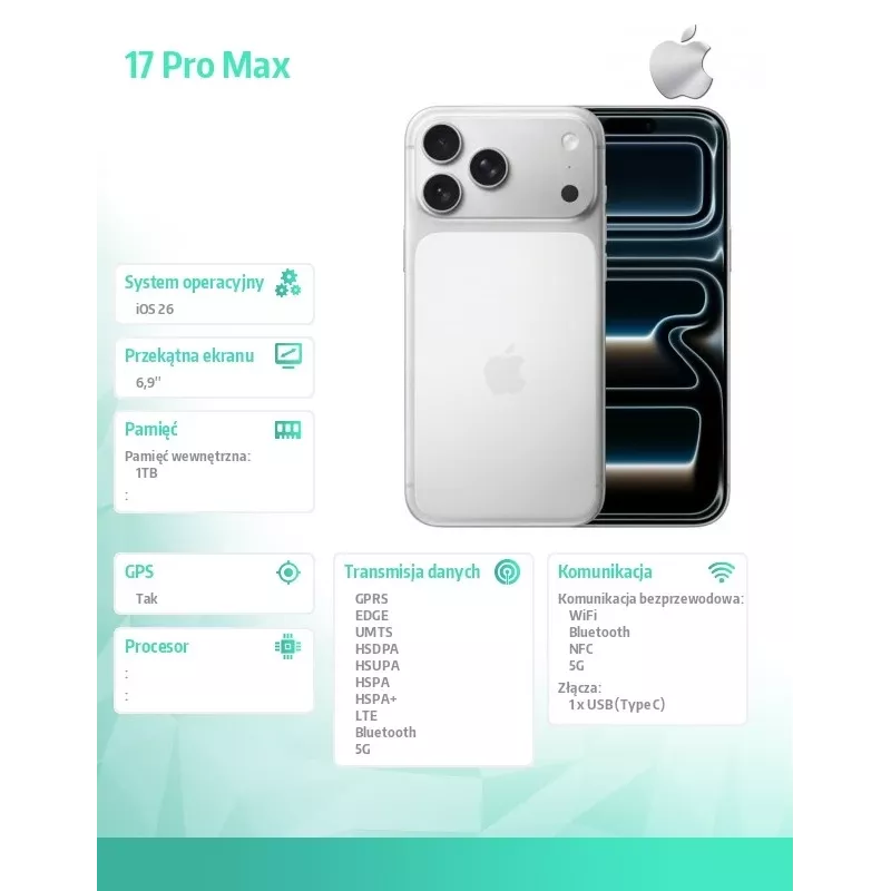 “Apple iPhone 17 Pro Max 6.9 colio 1TB sidabrinis”