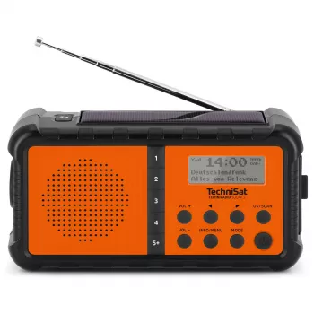 TechniSat TechniRadio Solar 2 DAB+/FM nešiojamas radijas su saulės baterija ir rankine sukimosi rankena, juoda/oranžinė