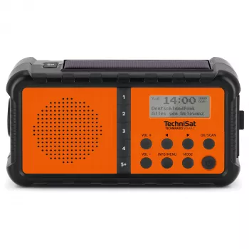 TechniSat TechniRadio Solar 2 DAB+/FM nešiojamas radijas su saulės baterija ir rankine sukimosi rankena, juoda/oranžinė