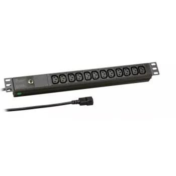 EFB Electronics EK631CC.1 19 inch 1U maitinimo paskirstymo įrenginys (PDU) su 12x C13 lizdais, C14 įvadu, 2m kabeliu, juodas