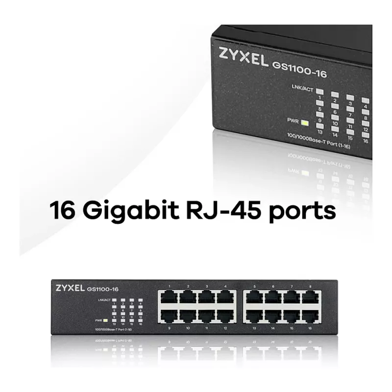 ZyXEL GS1100-16E 16 prievadų Gigabit nevaldomas metalinis jungiklis