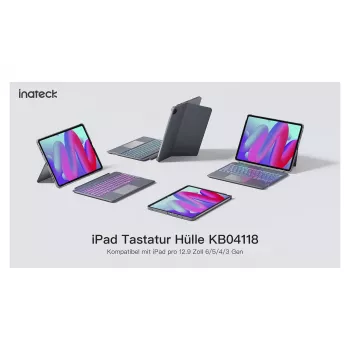 Inateck klaviatūrinis dėklas, skirtas iPad 10th Gen (10,9 colio, 2022), su jutikliniu kilimėliu ir foniniu apšvietimu - pilka