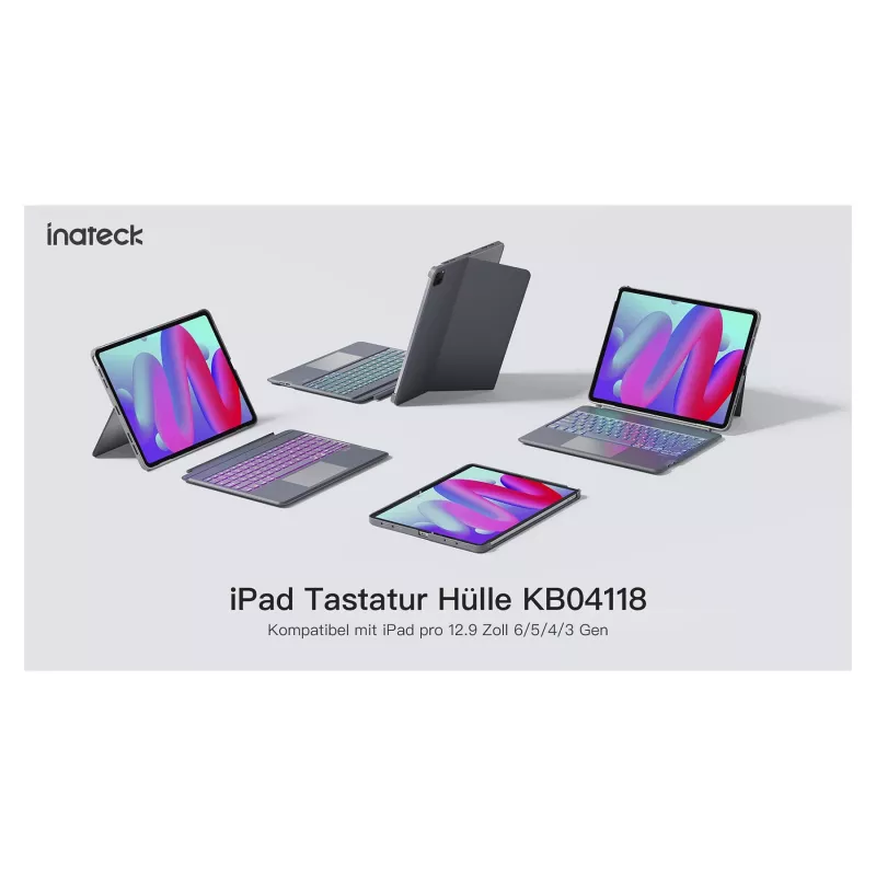 Inateck klaviatūrinis dėklas, skirtas iPad 10th Gen (10,9 colio, 2022), su jutikliniu kilimėliu ir foniniu apšvietimu - pilka