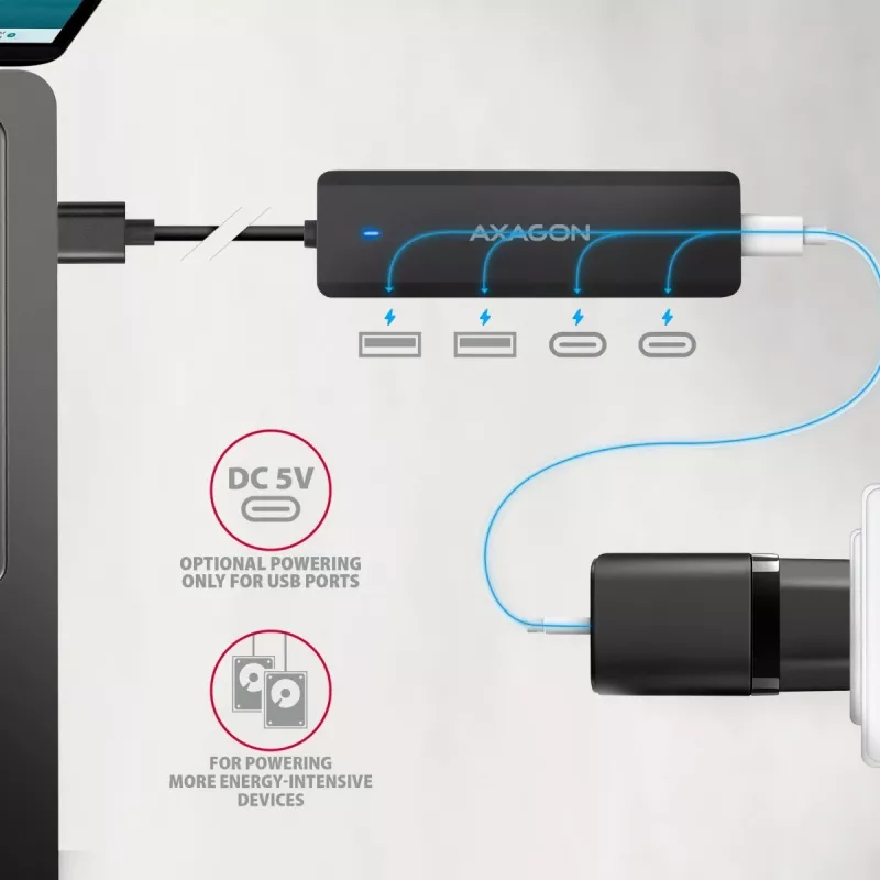 i-tec Axagon HUE-C2A USB-C Hub 4 prievadai 5 Gbps 2x USB-A + 2x USB-C su Power Delivery
