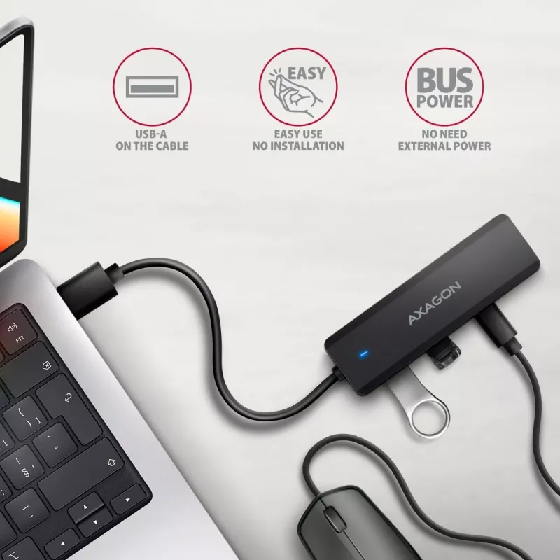 i-tec Axagon HUE-C2A USB-C Hub 4 prievadai 5 Gbps 2x USB-A + 2x USB-C su Power Delivery