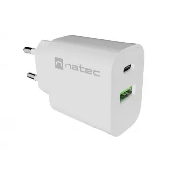 NATEC Ribera Sieninis Įkroviklis 1x USB-A + 1x USB-C 20W Baltas