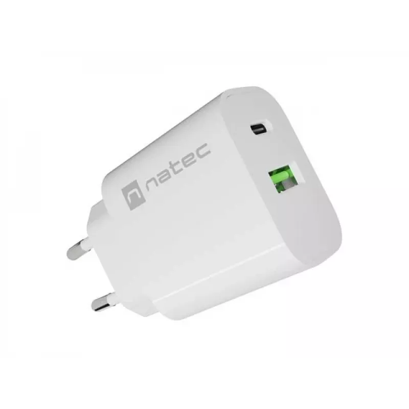 NATEC Ribera Sieninis Įkroviklis 1x USB-A + 1x USB-C 20W Baltas