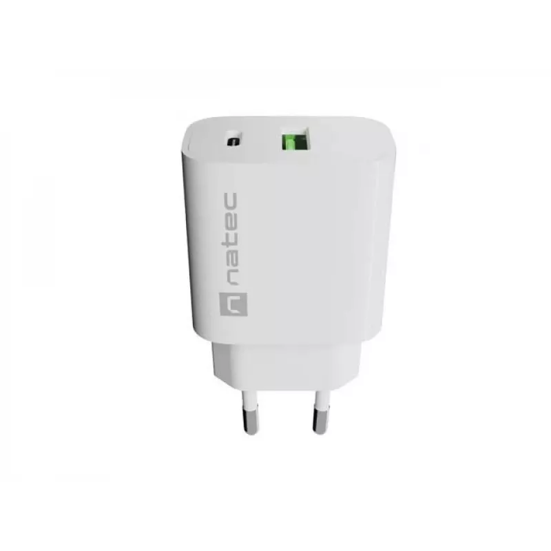 NATEC Ribera Sieninis Įkroviklis 1x USB-A + 1x USB-C 20W Baltas