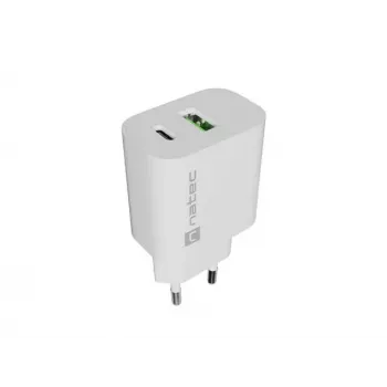 NATEC Ribera Sieninis Įkroviklis 1x USB-A + 1x USB-C 20W Baltas