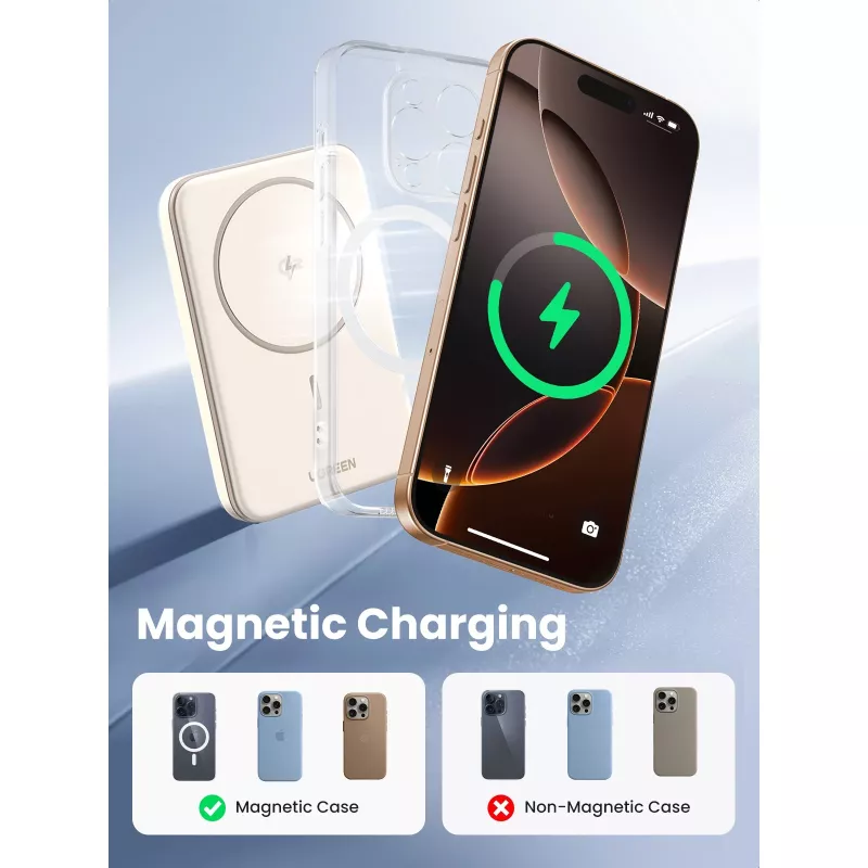 UGREEN 5000mAh Mini Powerbank Wireless 15W su MagSafe balta
