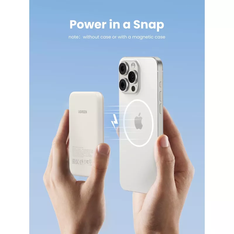 UGREEN 5000mAh Mini Powerbank Wireless 15W su MagSafe balta