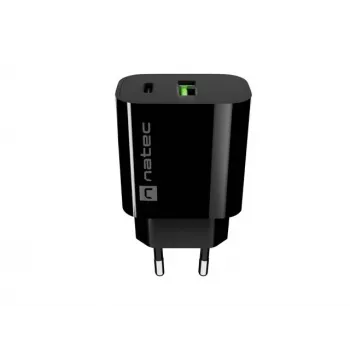 NATEC Ribera Wall Charger 1x USB-A + 1x USB-C 20W Black