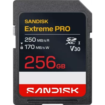 SanDisk Extreme PRO SDXC 256 GB UHS-I V30 atminties kortelė – iki 250 MB/s skaitymo, 170 MB/s rašymo