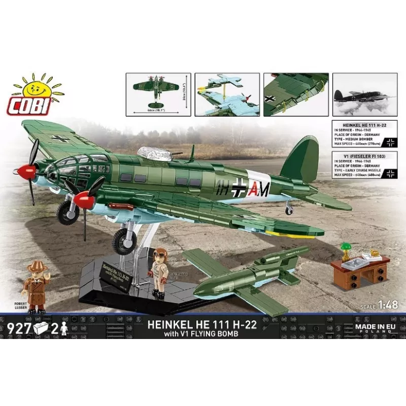 COBI Heinkel HE 111 H-22 su V1 skraidančiąja bomba konstrukcinių blokelių rinkinys, 927 dalys