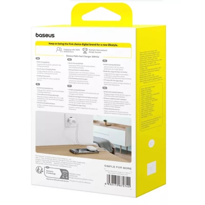Baseus Palm 65W GaN5 USB-C Fast Charger White