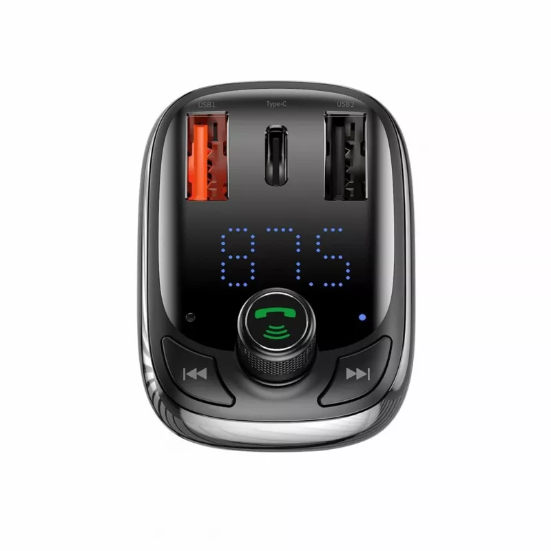 Baseus S-13 Bluetooth FM Transmitter Car Charger with QC 3.0/4.0 PD, Hands-Free Calling, LED Display, Black