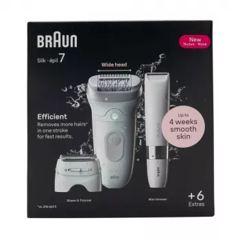 Braun Silk-épil 7 7-441 Epiliatorius - Sidabrinis/Baltas - 40 pincetų - MicroGrip - 0,5 mm - Įkraunamas - Integruota baterija