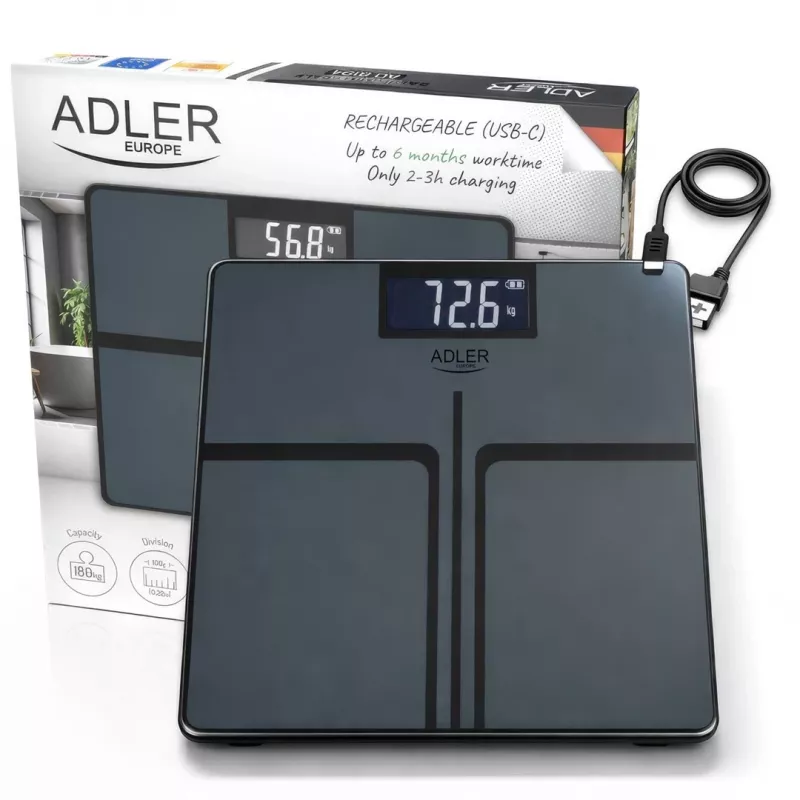 Adler AD 8194s Skaitmeninės vonios svarstyklės, baltos, dryžuotas raštas, 180 kg talpa