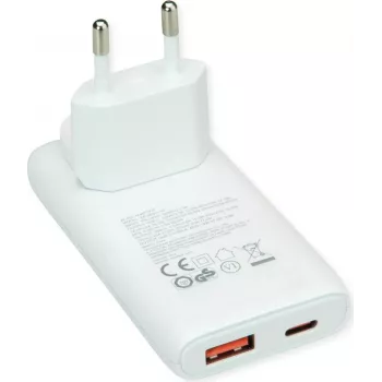 VALUE USB sieninis įkroviklis, EU/JAV kištukas, 2x USB (A+C), 65W