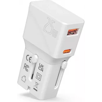 VALUE USB kelioninis įkroviklis, EU/UK/US, 2x USB (A+C), 25W